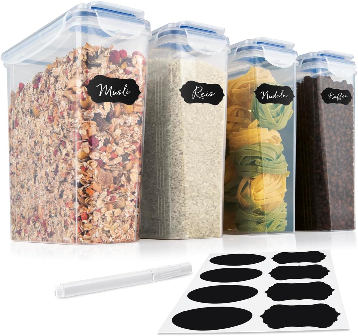 GOURMETmaxx Vorratsdosen 4 Stück | Frischhaltedosen mit wasserdichtem Klick-It Verschluss | Aufbewahrungsboxen mit Schüttvorrichtung im Deckel | Mit Dichtungsring für aromafrisches Aufbewahren