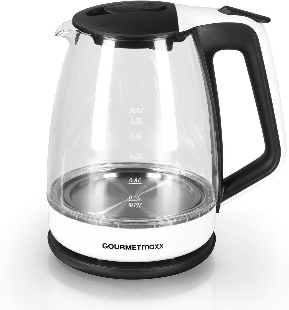 GOURMETmaxx Wasserkocher Glas 1,7 l Füllmenge | LED Beleuchtung | Edelstahl-Chrom-Optik | Elektrischer Glas Wasserkocher [1,7 Liter / 2200 Watt] — Ansicht 2