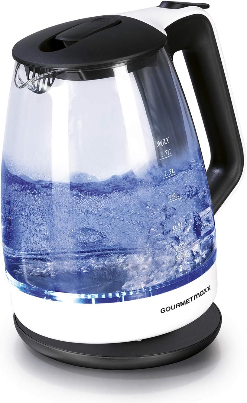 GOURMETmaxx Wasserkocher Glas 1,7 l Füllmenge | LED Beleuchtung | Edelstahl-Chrom-Optik | Elektrischer Glas Wasserkocher [1,7 Liter / 2200 Watt] — Ansicht 3