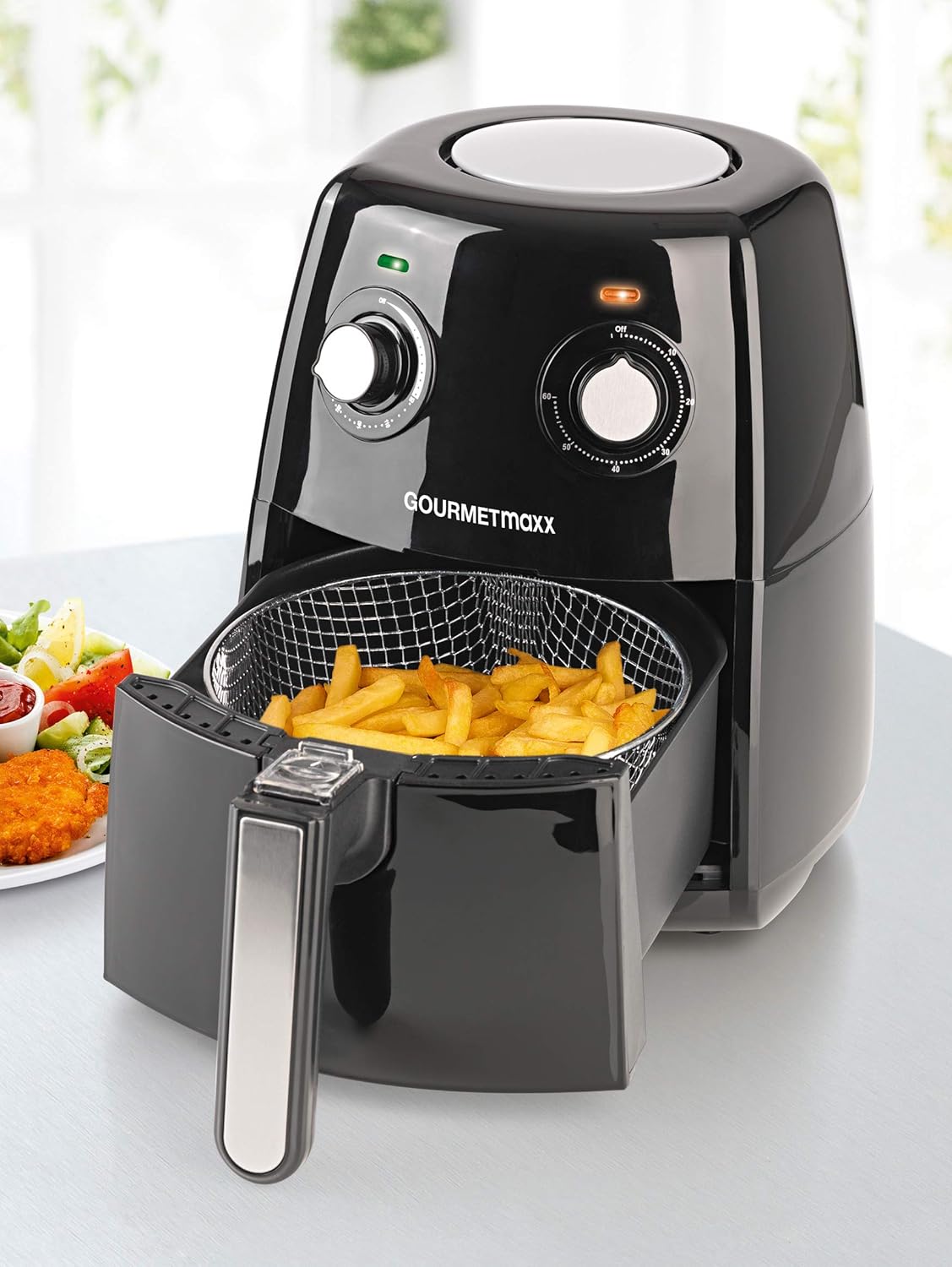 Gourmetmaxx XL 1500 W Hot Air Fryer, 2,5 l, einfarbig, Schwarz, Silber, freistehend, 2,5 l, 200 °C, 60 Minuten, Schwarz, Silber — Ansicht 6