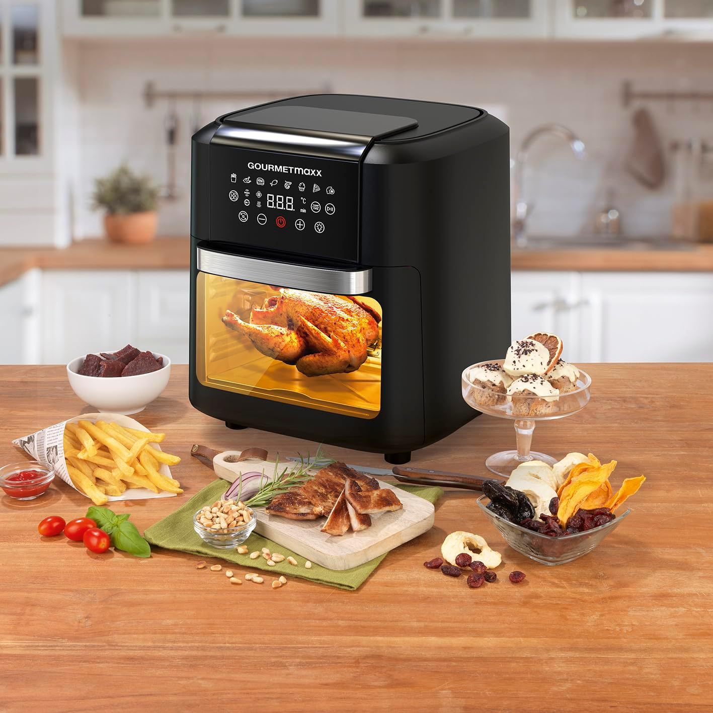 GOURMETmaxx XXL Heißluftfritteuse 11 Liter | 4in1: Fritteuse, Heißluftofen, Grill, Dörrautomat | 1700 W Airfryer mit Touchdisplay & Timerfunktion | 8 Programme | fettarm frittieren — Ansicht 2