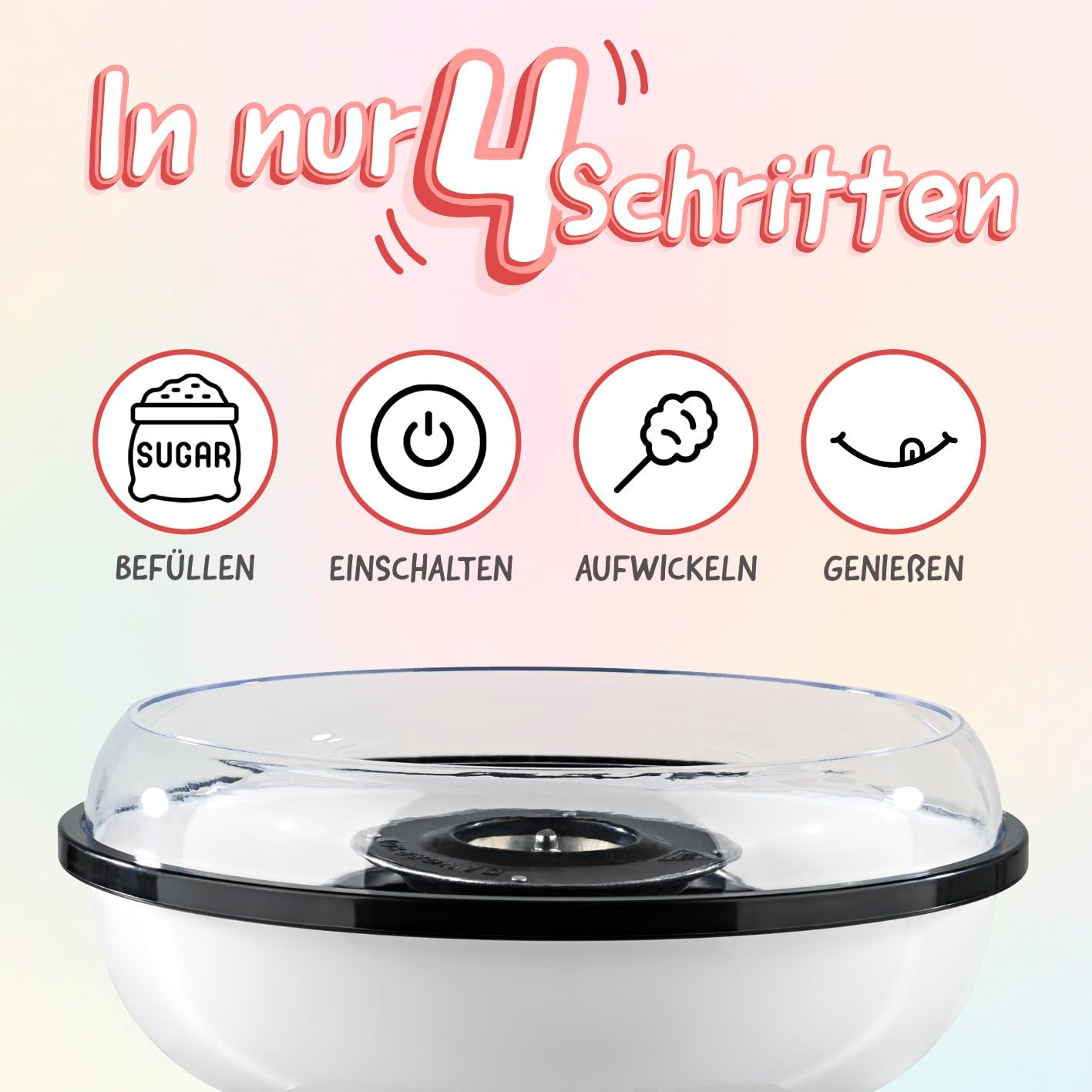 GOURMETmaxx Zuckerwattemaschine für Zuhause | Das Original mit 10 Stäbchen & Messlöffel in nostalgischem Retro-Design in mint | Cotton Candy in höchster Qualität für jeden Anlass [Mint] — Ansicht 4