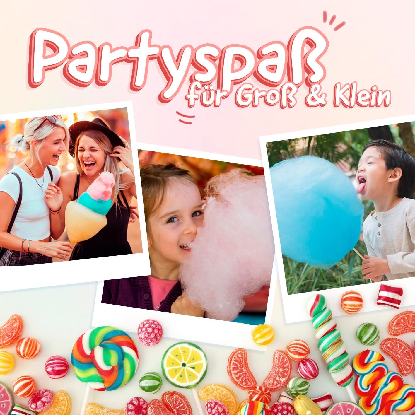 GOURMETmaxx Zuckerwattemaschine für Zuhause | Das Original mit 10 Stäbchen & Messlöffel in nostalgischem Retro-Design in mint | Cotton Candy in höchster Qualität für jeden Anlass [Mint] — Ansicht 5