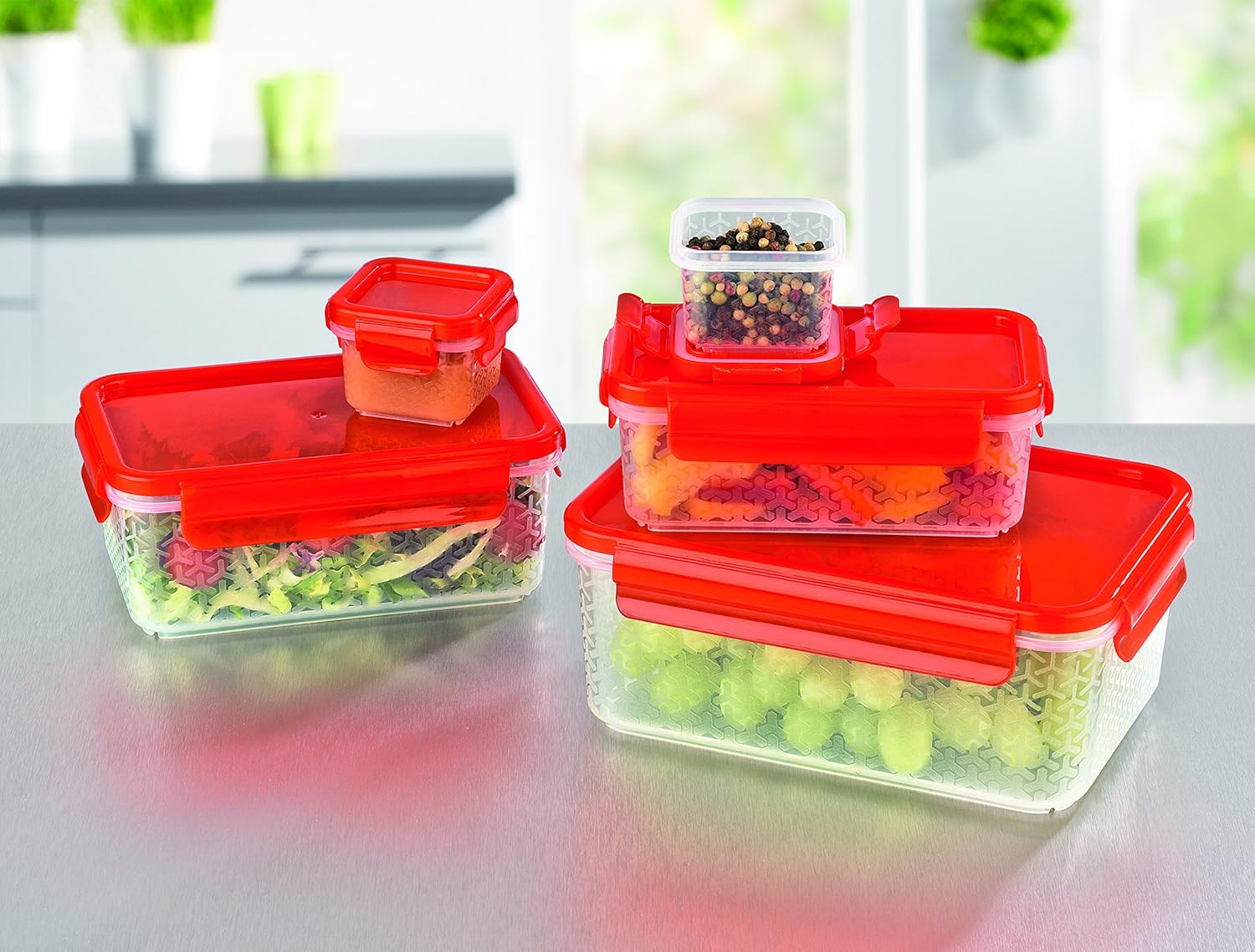 TV Unser Original 01837 Gourmetmaxx Frischhaltedosen klick-it Kompakt, 10-teilig, Plastik, 20,90 x 8,50 x 15 cm, rot — Ansicht 2