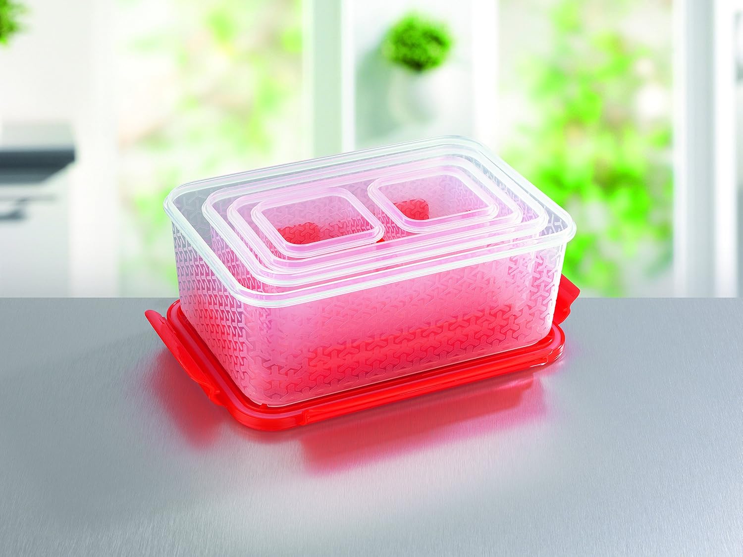 TV Unser Original 01837 Gourmetmaxx Frischhaltedosen klick-it Kompakt, 10-teilig, Plastik, 20,90 x 8,50 x 15 cm, rot — Ansicht 3