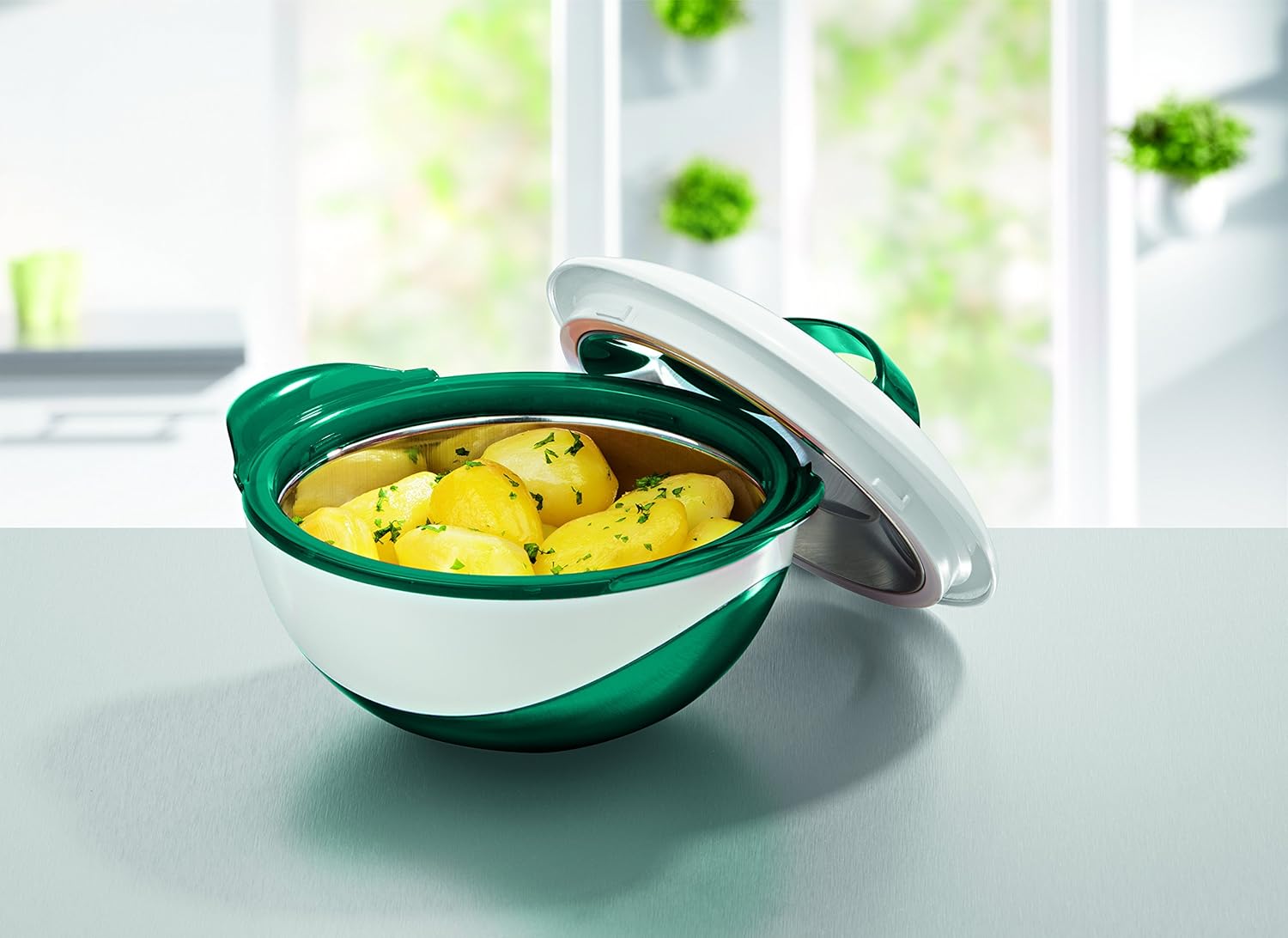TV Unser Original 09711 Gourmetmaxx Thermoschüssel metallic/Kunststoff, 400 ml, 17 x 14,30 x 11 cm, smaragdgrün/weiß — Ansicht 3