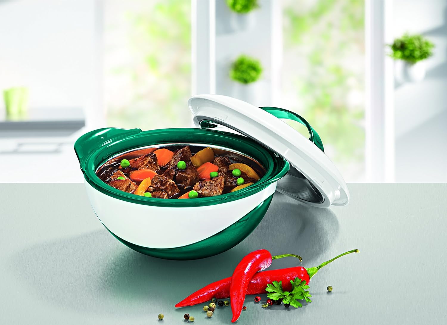 TV Unser Original 09711 Gourmetmaxx Thermoschüssel metallic/Kunststoff, 400 ml, 17 x 14,30 x 11 cm, smaragdgrün/weiß — Ansicht 6