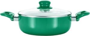 Grüner GOURMETmaxx Kochtopf 09715 mit zwei Griffen und Glasdeckel, abgebildet auf weißem Hintergrund – perfekt für Ihre Küche.