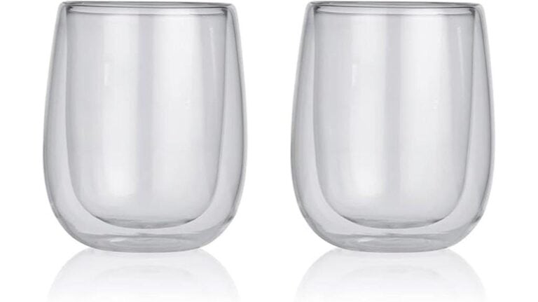 Zwei doppelwandige Glasbecher vom Typ GOURMETmaxx Thermal-Gläser stehen nebeneinander auf weißem Untergrund und bieten eine stilvolle Möglichkeit, Ihre Lieblingsgetränke zu genießen.